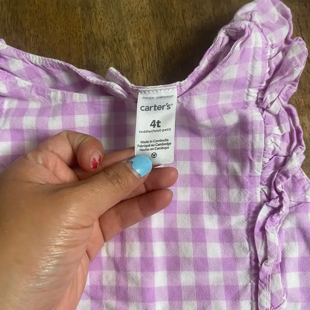 Carter's purple‎ check gingham ruffle tank girls dress SIZE 4T